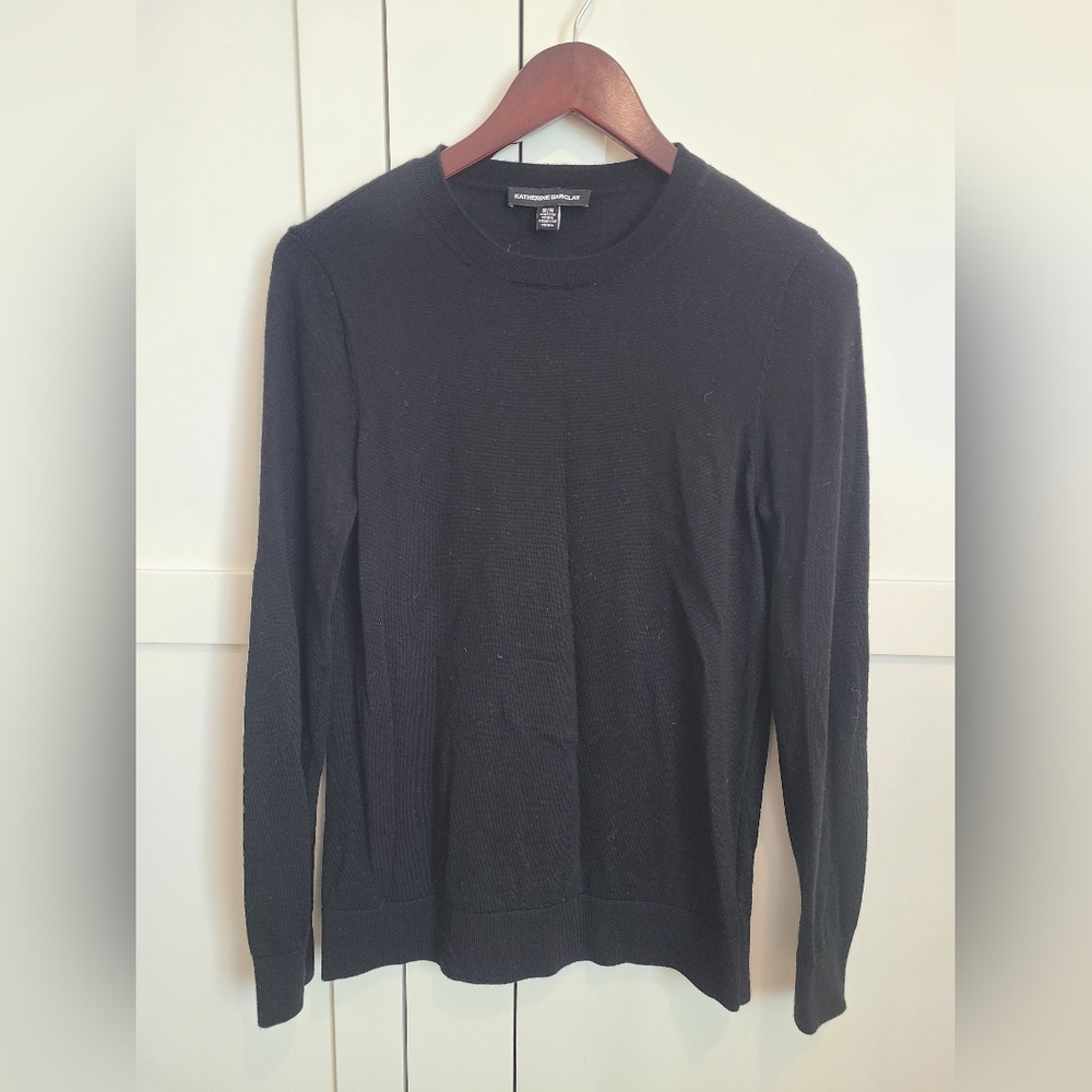 Katherine Barclay women's 100% merino lightweight sweater, black, medium